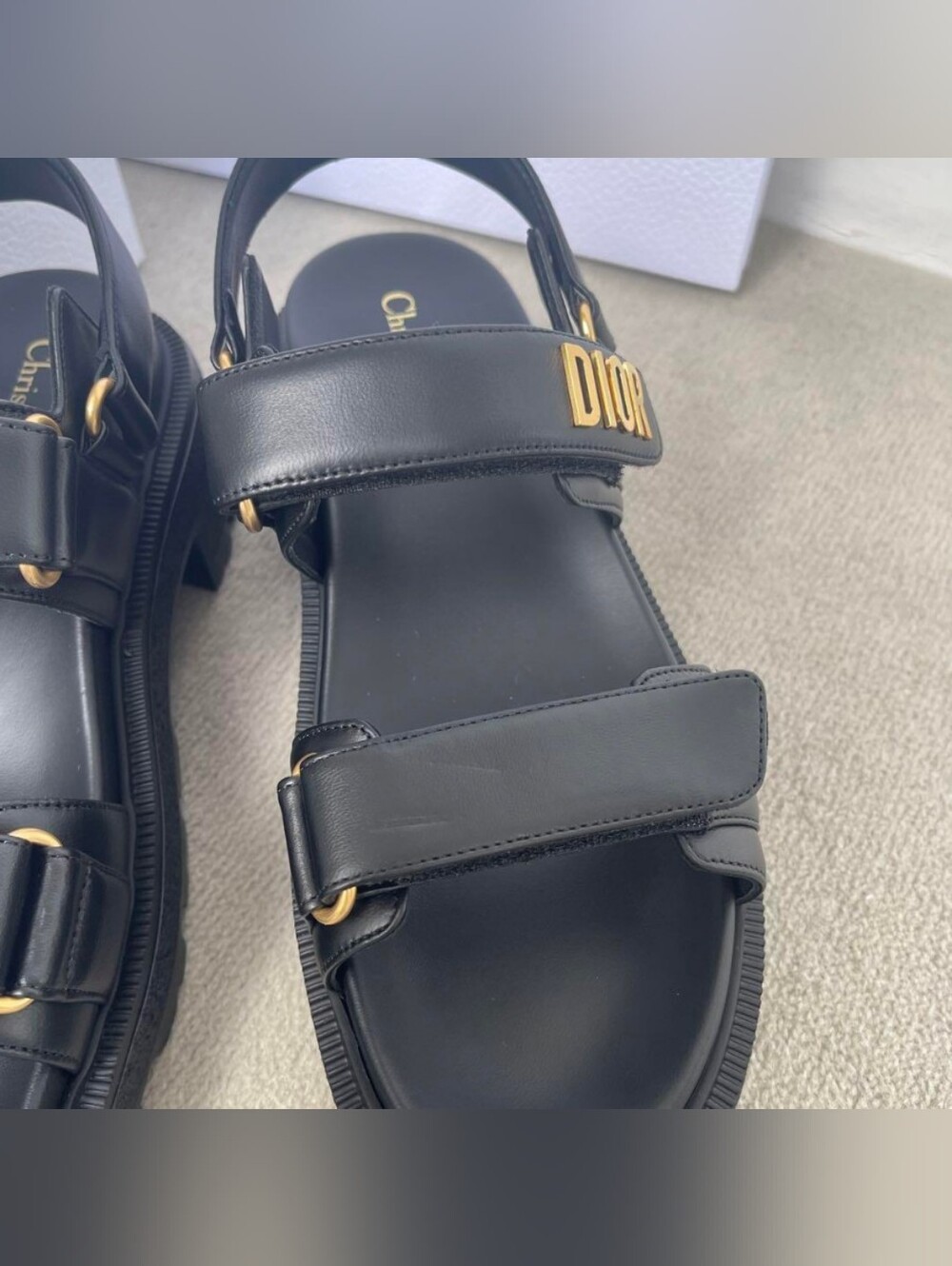 Dior Black Leather Platform Sandals with Gold Logo - Picture 7 of 8